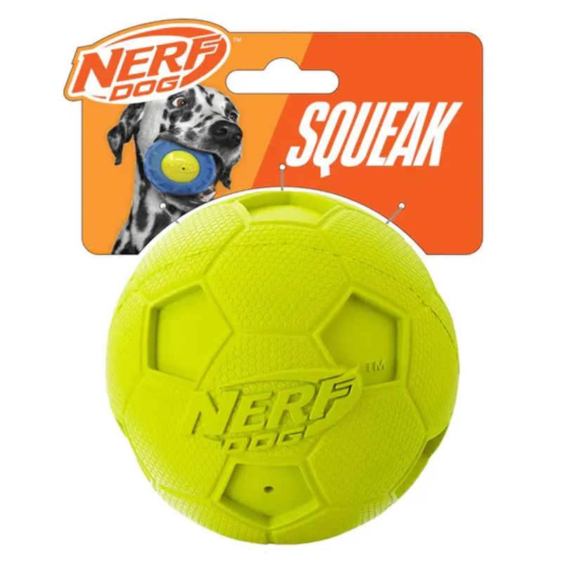 Nerf Dog Rubber Soccer Squeak Ball Yellow/ Blue