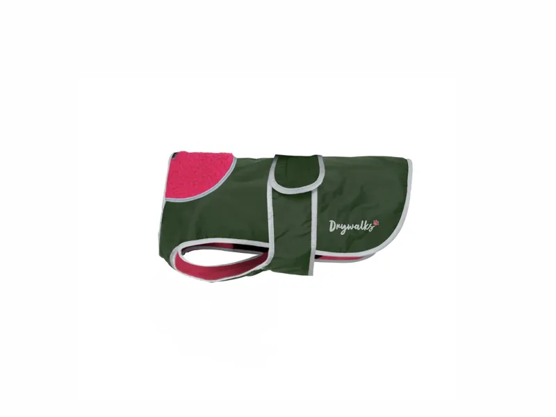 Drywalks Waterproof Dog Coat Forest Green/ Pink-1