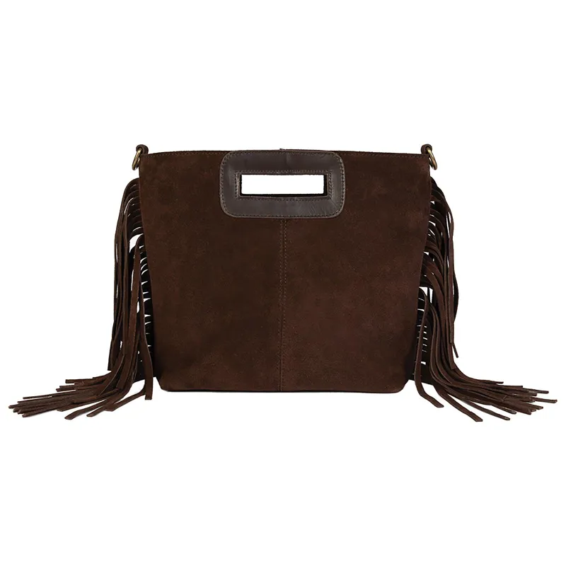 Penelope Chilvers Fringe Handy Suede Bag - Ebony