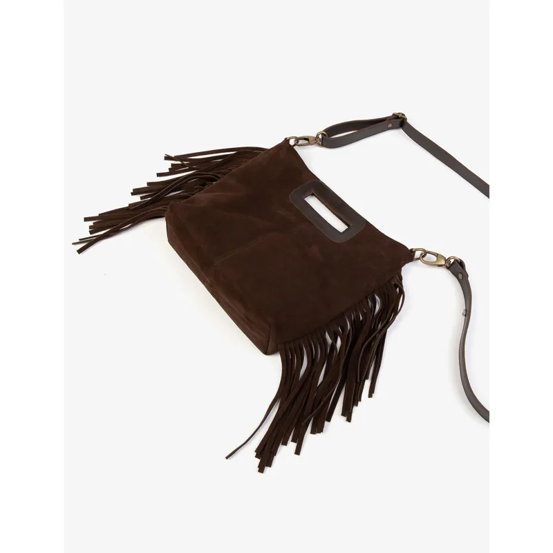 Penelope Chilvers Fringe Handy Suede Bag - Ebony-1