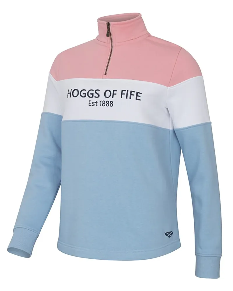 Hoggs of Fife Dumfries 1888 Ladies 1/4 Zip Sweatshirt - Pink/White/Blue-1
