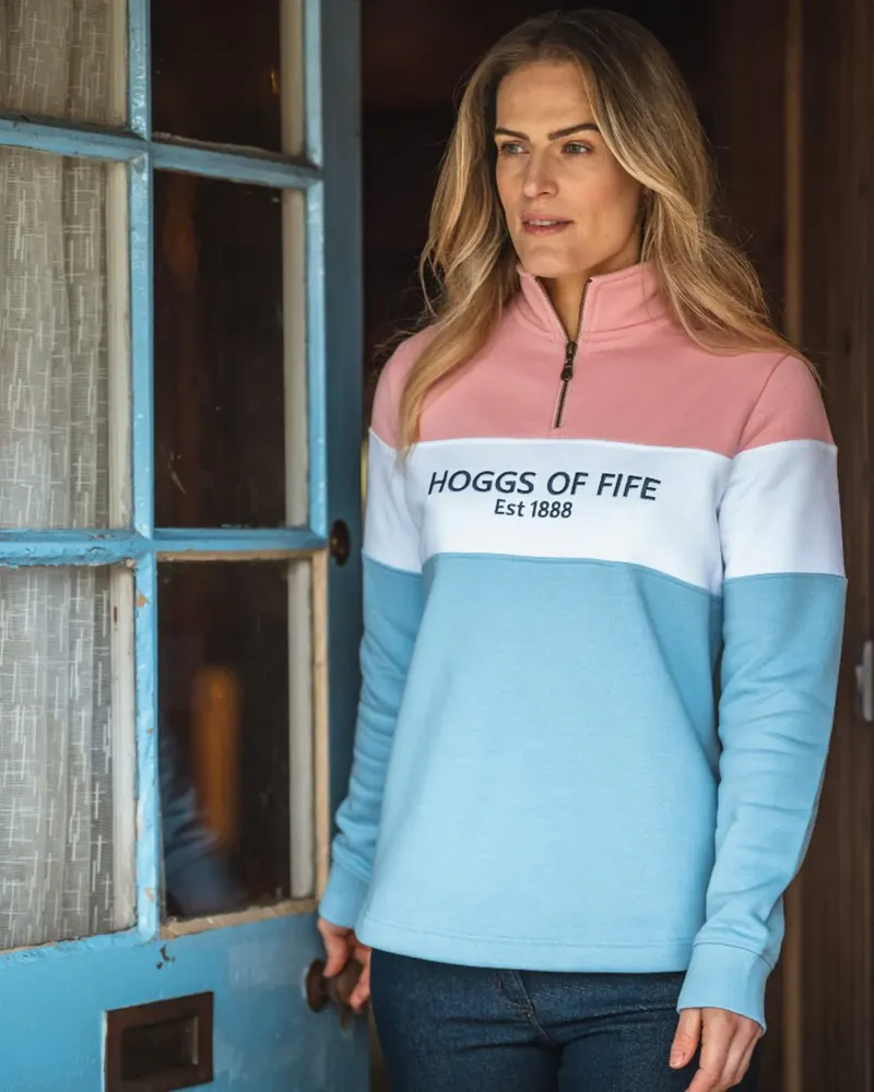 Hoggs of Fife Dumfries 1888 Ladies 1/4 Zip Sweatshirt - Pink/White/Blue