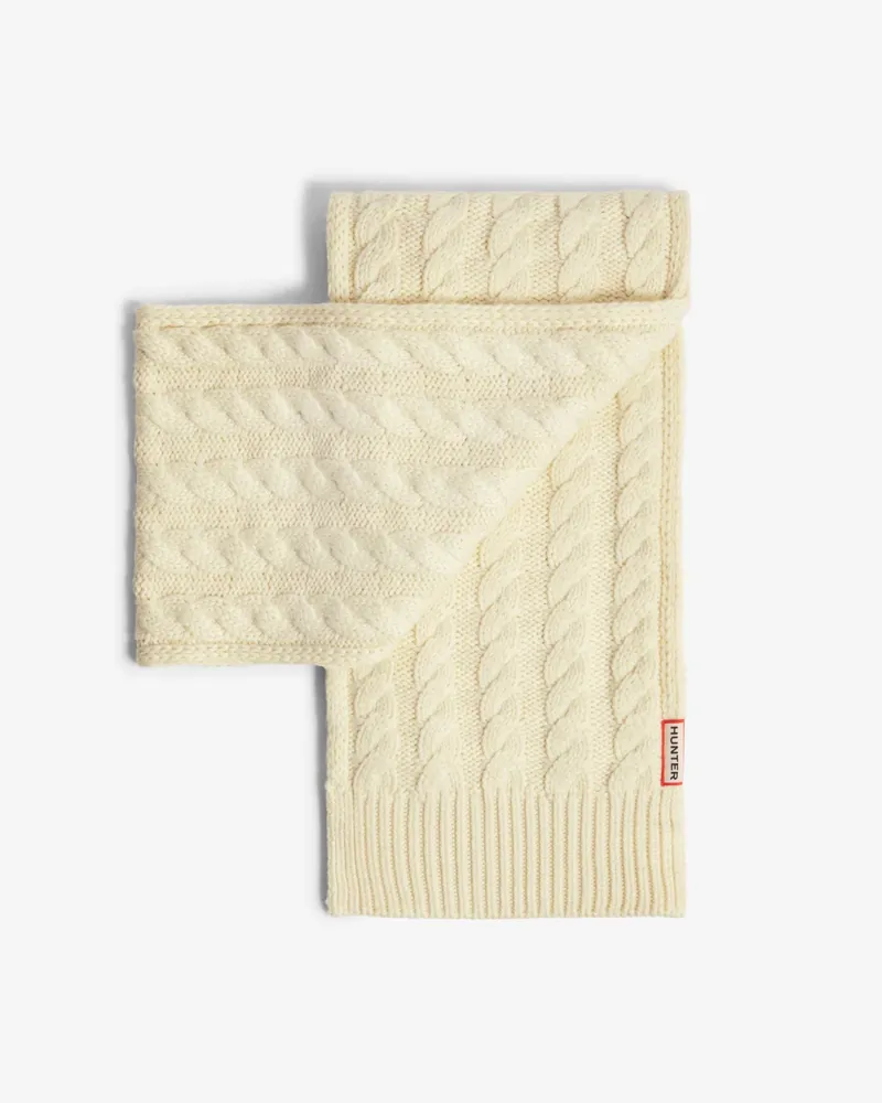 Hunter Cable Knit Fur Pom Beanie and Scarf Box Set - Antique White-2