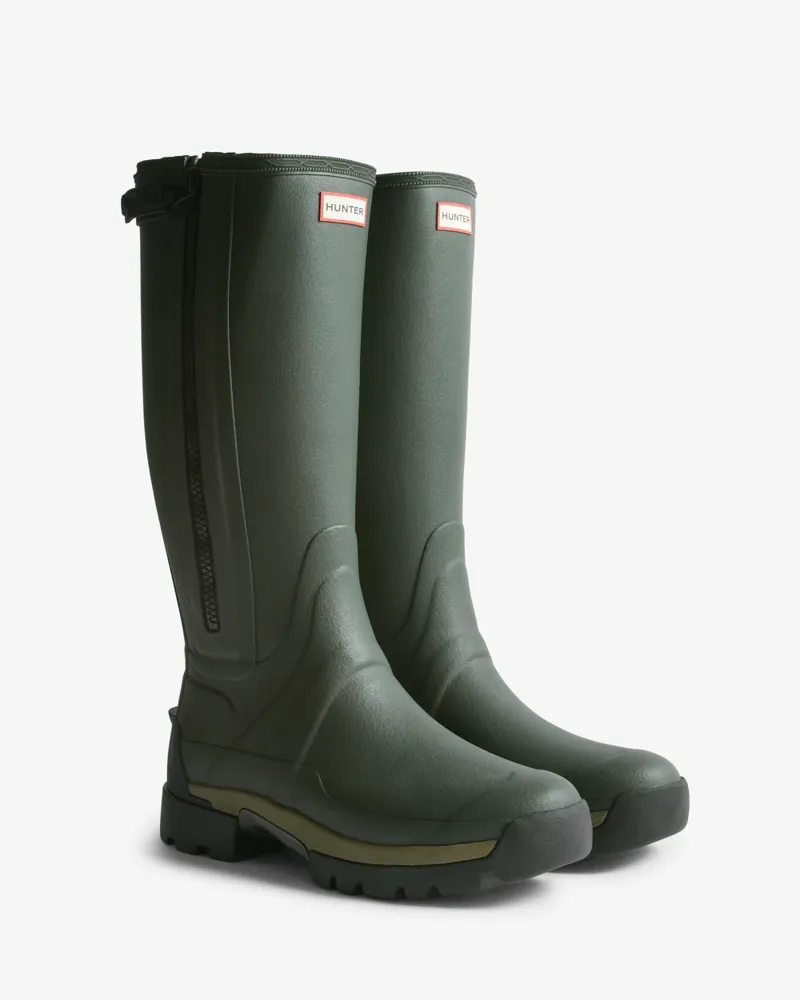 Hunter Womens Balmoral Tall Zip Up Boot Neo Lined - Dark Olive-1