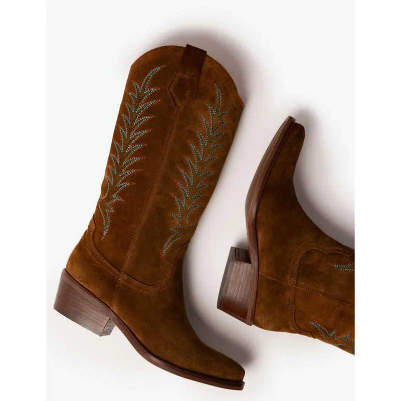 Penelope Chilvers Goldie Embroidered Cowboy Boot - Peat-1