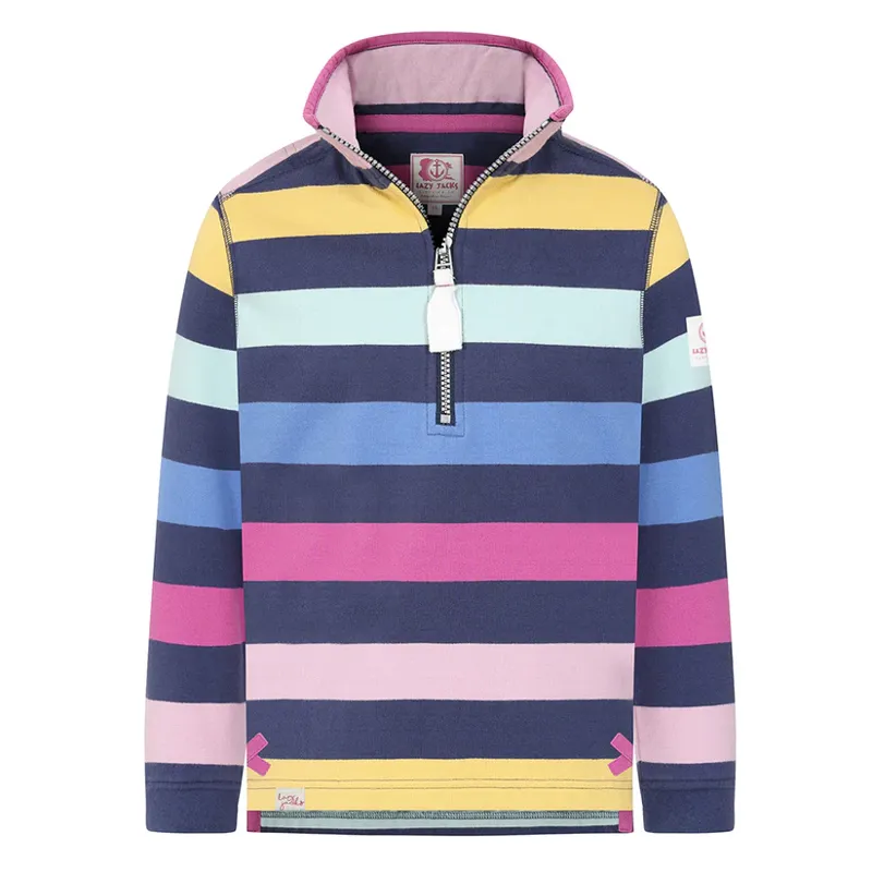 Lazy Jacks Girls 1/4 Zip Striped Sweatshirt - Twilight Multi