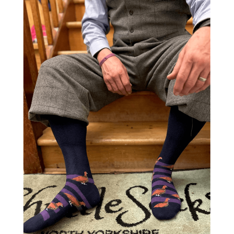 Shuttlesocks Merino Wool Pheasant Shooting Walking Socks - Navy Purple-1