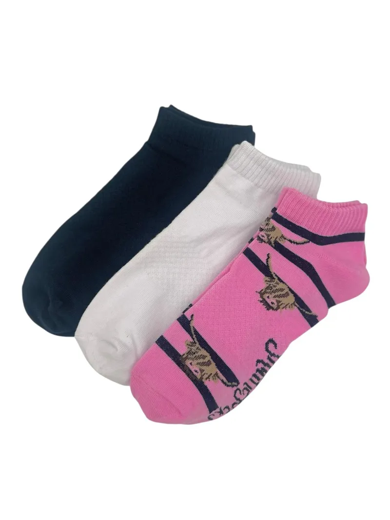 ShuttleSocks Adult Highland Cow Trainer Socks Trio - Navy/White/Pink Cow