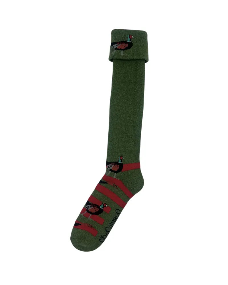 Shuttlesocks Merino Wool Pheasant Shooting Walking Socks - Green Red-1
