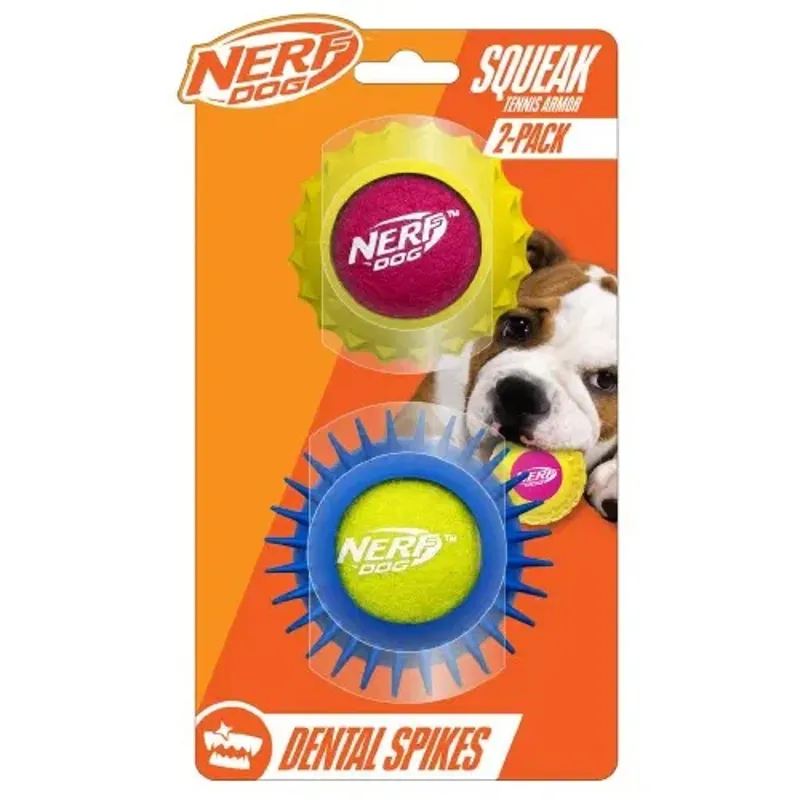 Nerf Dog Rubber Squeak Armor Tennis Balls - 2 Pack