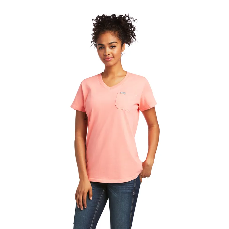 Ariat Rebar Cotton Strong SS V-Neck Top - Summer Melon