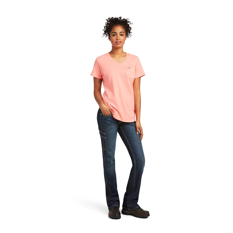 Ariat Rebar Cotton Strong SS V-Neck Top - Summer Melon-2