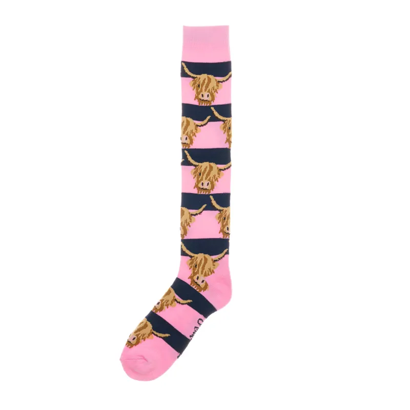 ShuttleSocks Adult Highland Cow Welly Socks - Pink and Navy