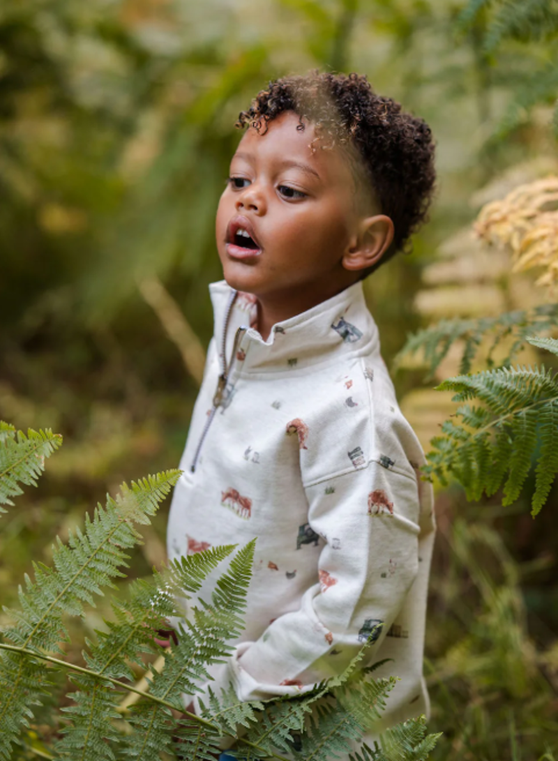 Sew Aneira Childs 4X4 Print 1/4 Zip Sweatshirt - Oatmeal-1