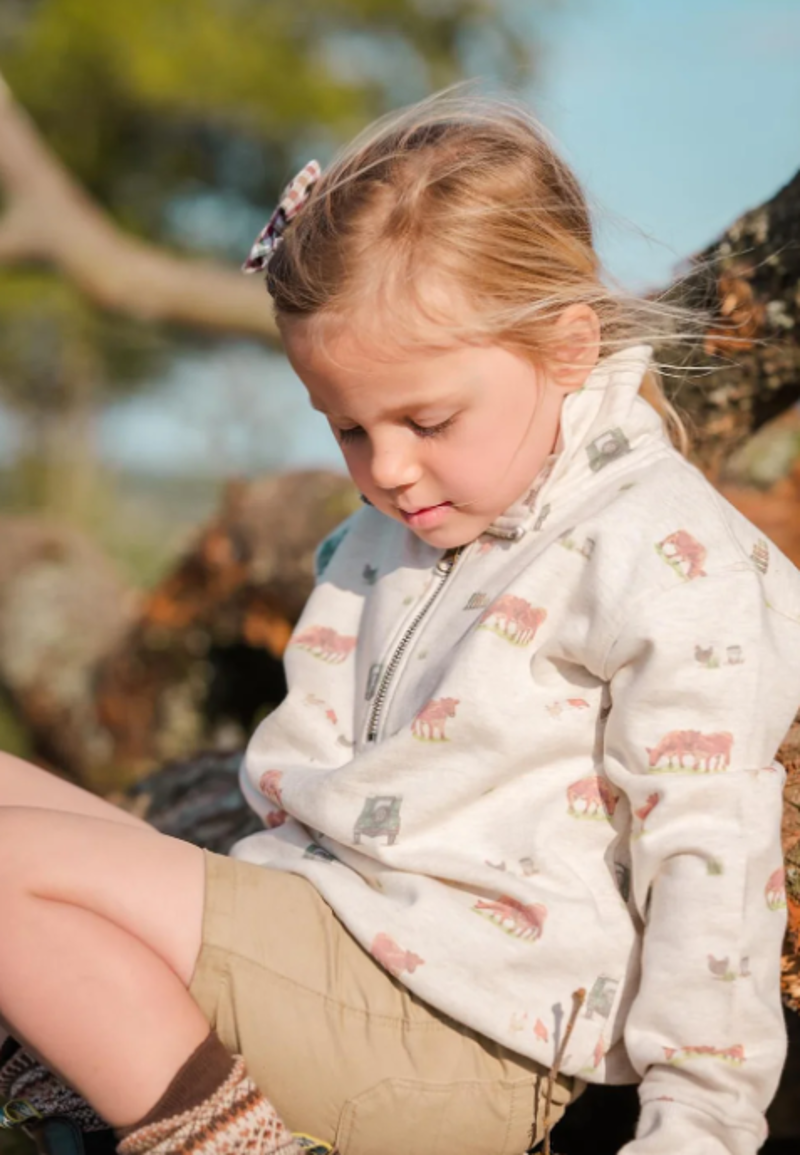 Sew Aneira Childs 4X4 Print 1/4 Zip Sweatshirt - Oatmeal-2