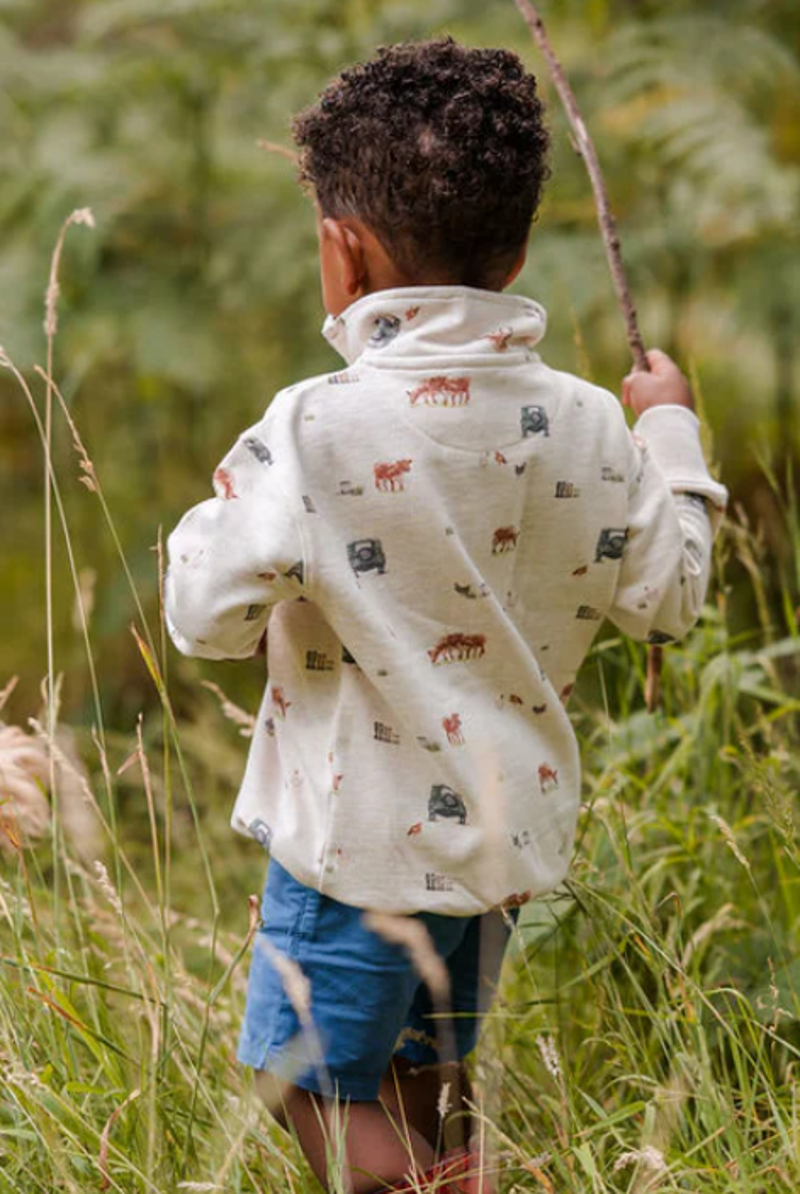 Sew Aneira Childs 4X4 Print 1/4 Zip Sweatshirt - Oatmeal-3