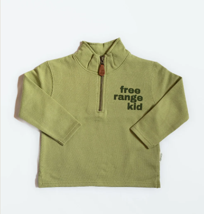Sew Aneira 'Free Range Kid' Organic Cotton 1/4 Zip - Moss Stone