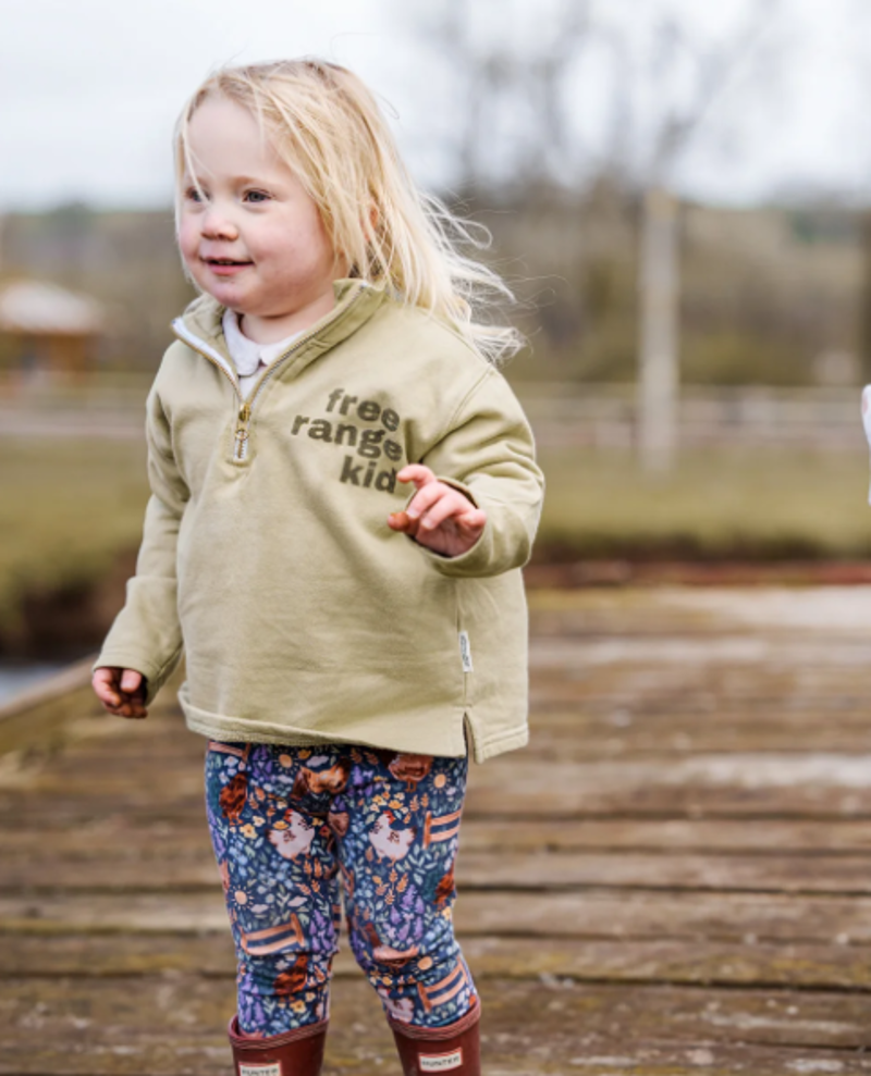 Sew Aneira 'Free Range Kid' Organic Cotton 1/4 Zip - Moss Stone-1