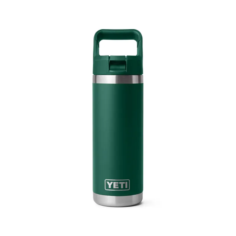 YETI Rambler 18oz Coloured Straw Cap Bottle - Black Forest Green
