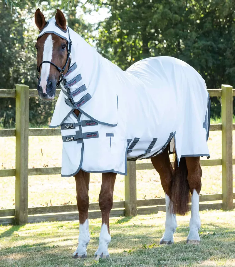 Premier Equine Buster Sweet Itch With Belly Flap - White