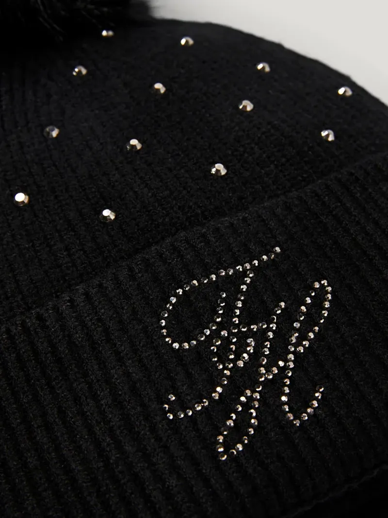 Tommy Hilfiger Daly Women Rhinestone Pom Pom Beanie - Black-3