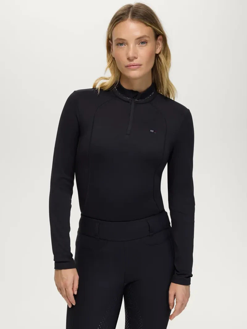 Tommy Hilfiger Cady Ladies 1/4 Zip Rhinestone Training Top - Black