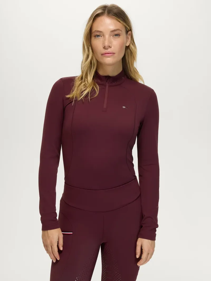 Tommy Hilfiger Cady Ladies 1/4 Zip Rhinestone Training Top - Deep Burgundy