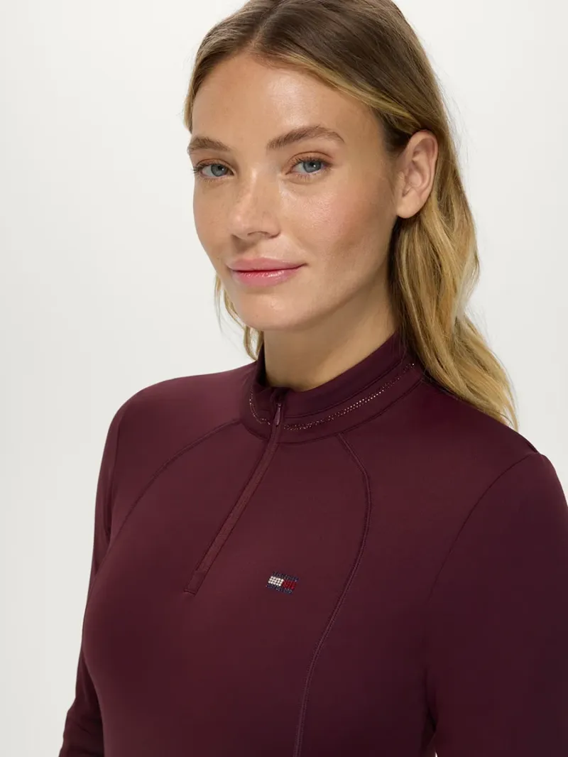 Tommy Hilfiger Cady Ladies 1/4 Zip Rhinestone Training Top - Deep Burgundy-1