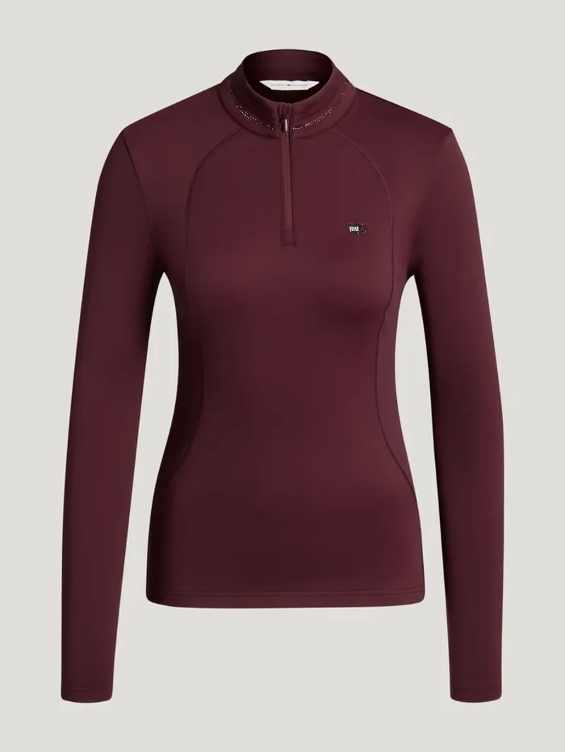 Tommy Hilfiger Cady Ladies 1/4 Zip Rhinestone Training Top - Deep Burgundy-3