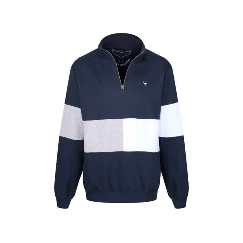 Whale of a Time Norfolk Quarter Zip Sweatshirt - Navy/White/Grey-3
