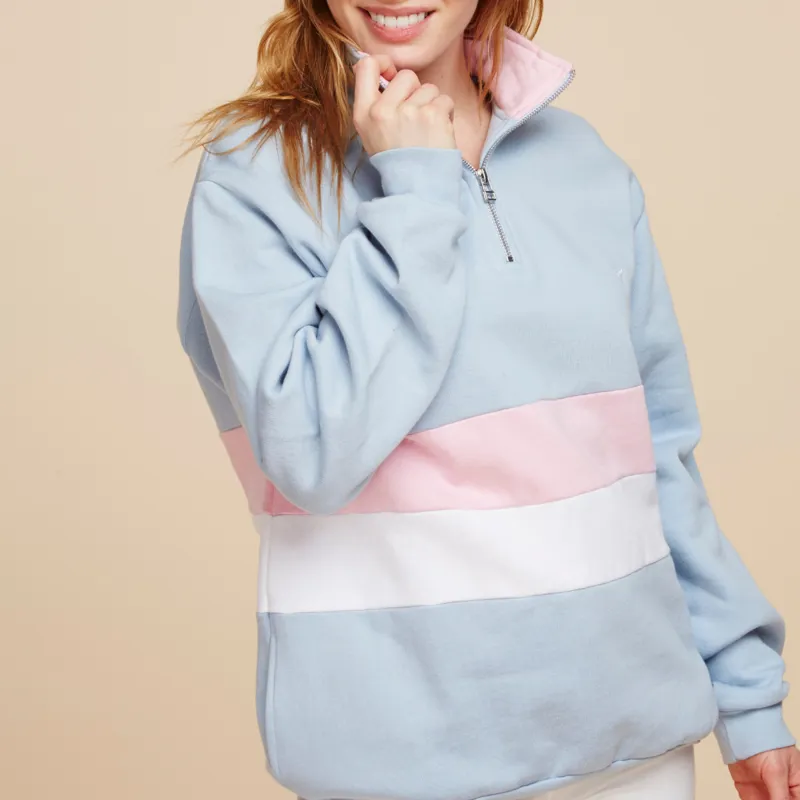 Whale Of A Time Suffolk Quarter Zip Sweatshirt - Blue/Pink/ White