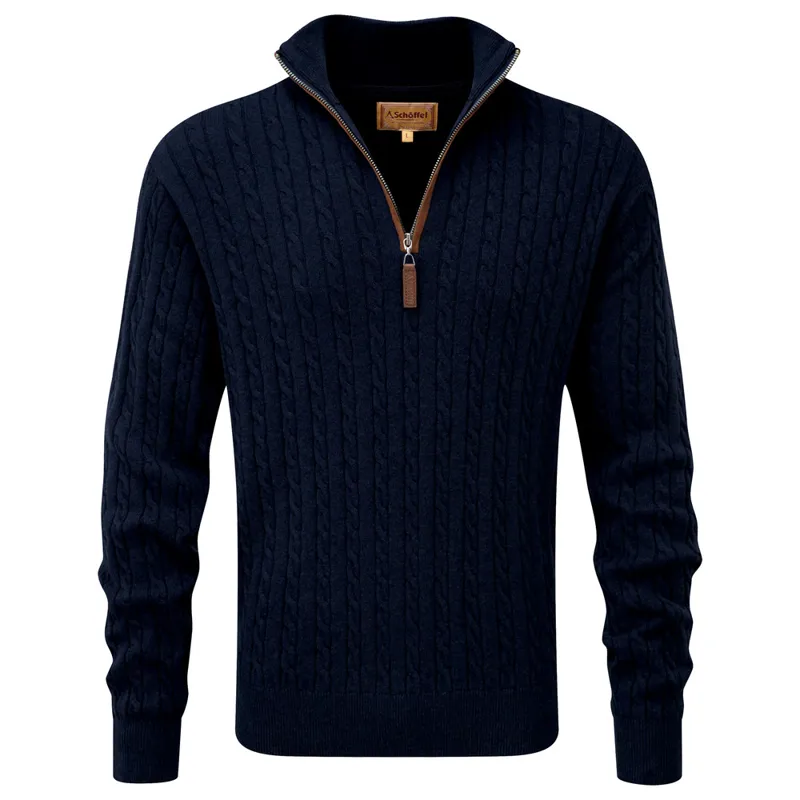 Schoffel Cashmere Cable 1/4 Zip Jumper - Navy -5
