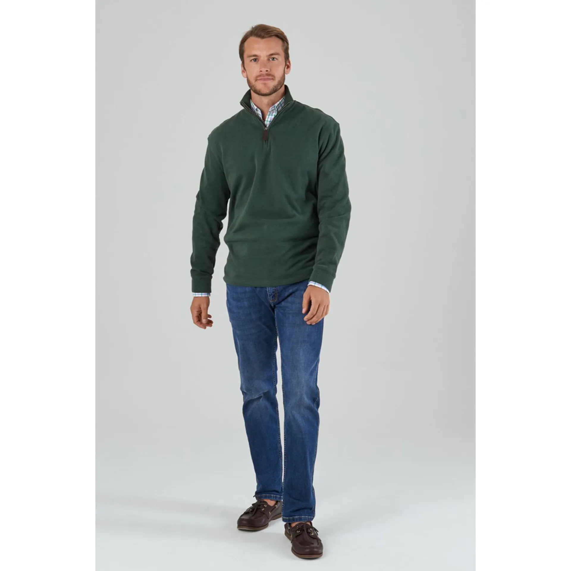 Schoffel Cotton French Rib 1/4 Zip Jumper Sage