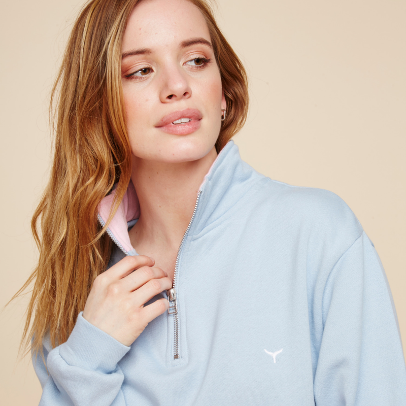 Whale Of A Time Suffolk Quarter Zip Sweatshirt - Blue/Pink/ White-1