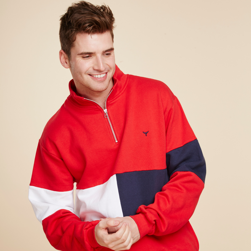 Whale Of A Time Norfolk Quarter Zip Sweatshirt - Red/Navy/ White-2