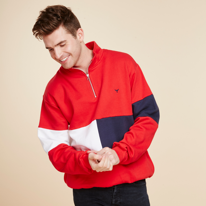 Whale Of A Time Norfolk Quarter Zip Sweatshirt - Red/Navy/ White
