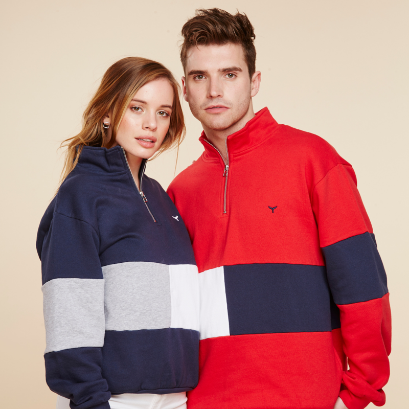 Whale Of A Time Norfolk Quarter Zip Sweatshirt - Red/Navy/ White-3