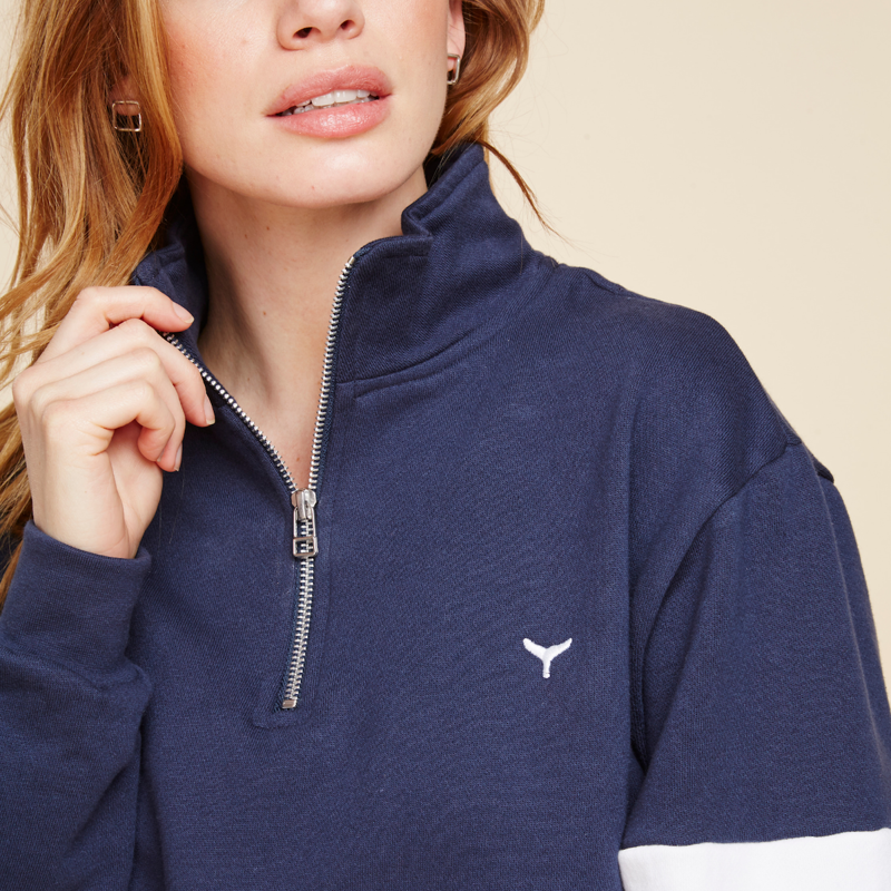 Whale of a Time Norfolk Quarter Zip Sweatshirt - Navy/White/Grey-2