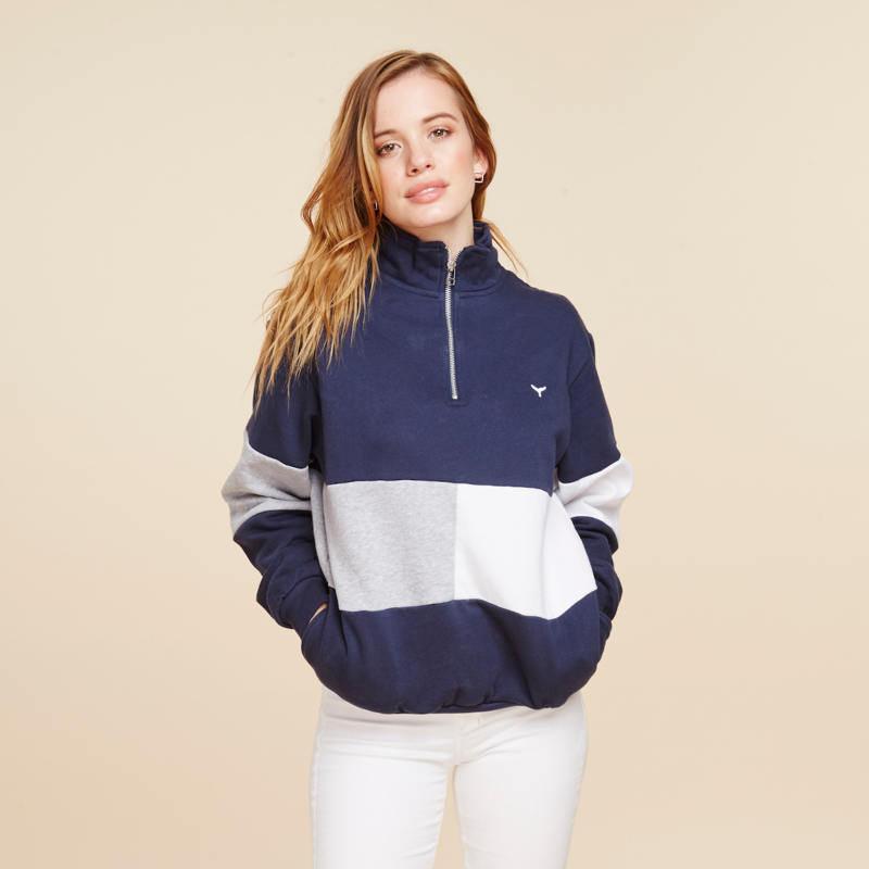 Whale of a Time Norfolk Quarter Zip Sweatshirt - Navy/White/Grey-1