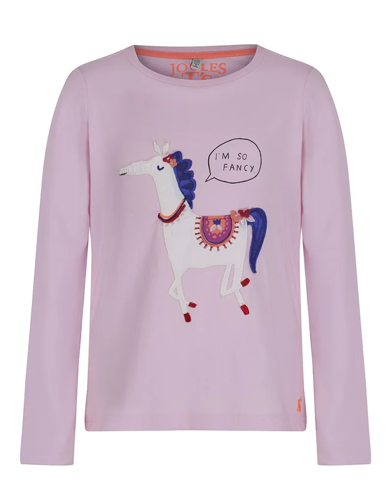 Joules Ava Kids Long Sleeve Jersey Top - Rose Pink Horse - Age 3+