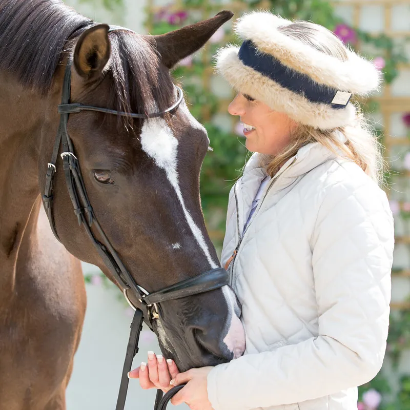 Annabel Brocks Charlotte Dujardin Faux Fur Headwarmer - Beige/Navy-1