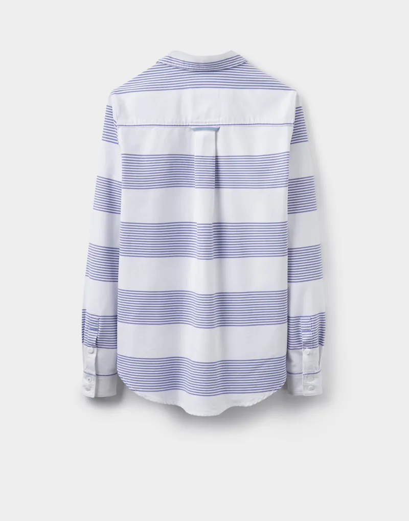 Joules Clovelly Half Button Placket Shirt Size 6- Pool Blue Stripe-1