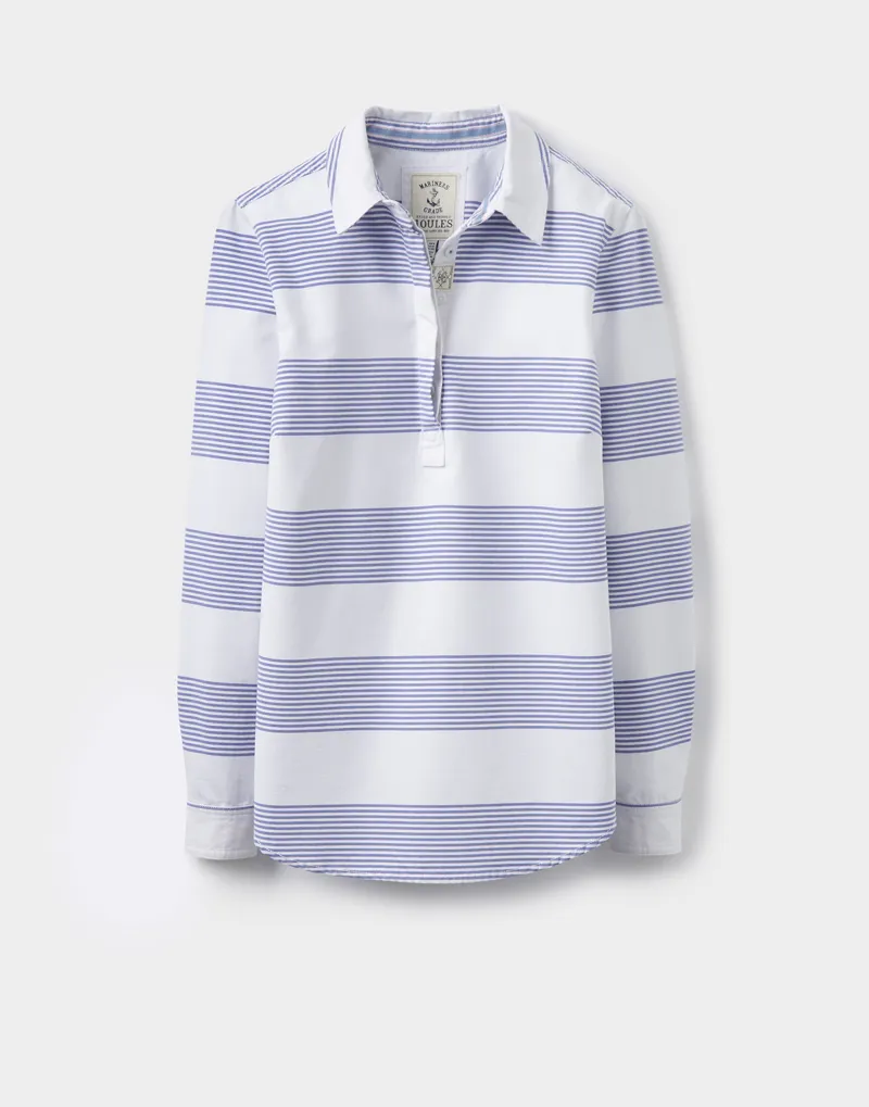Joules Clovelly Half Button Placket Shirt Size 6- Pool Blue Stripe