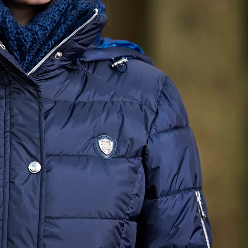 Covalliero Quilted Long Riding Coat - Dark Blue-2