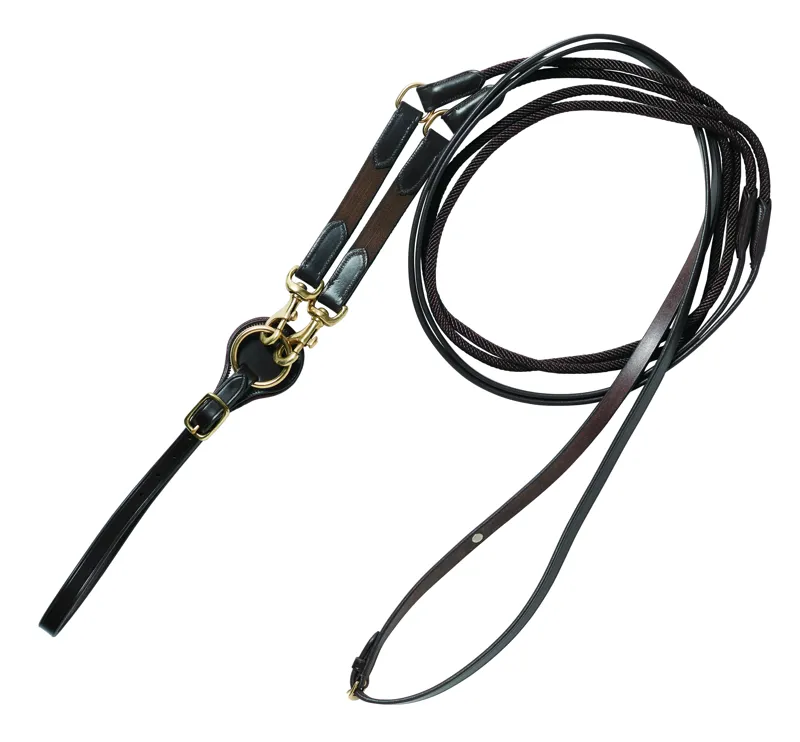 Mountain Horse Draw Reins with Nylon Rope - Havana/Brass