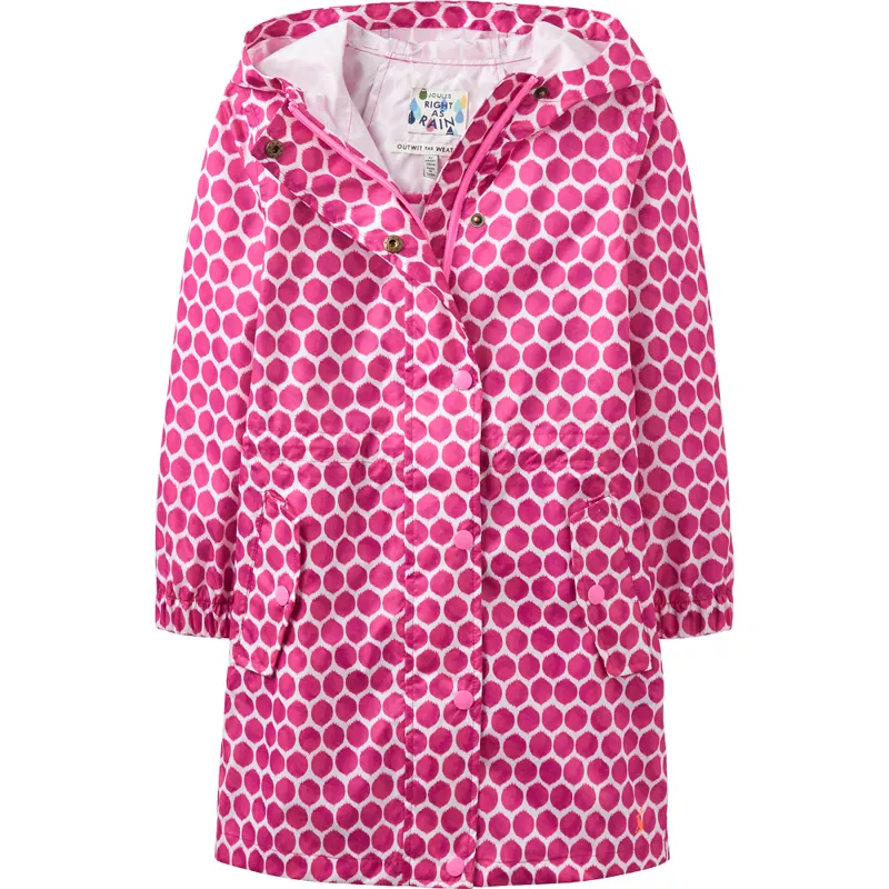 Joules Go Lightly Kids Rain Coat - Neon Pink Rose Spot - Age 6+