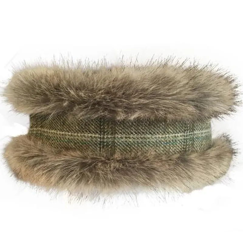 Annabel Brocks Faux Fur Reversible Head Warmer - Green Tweed