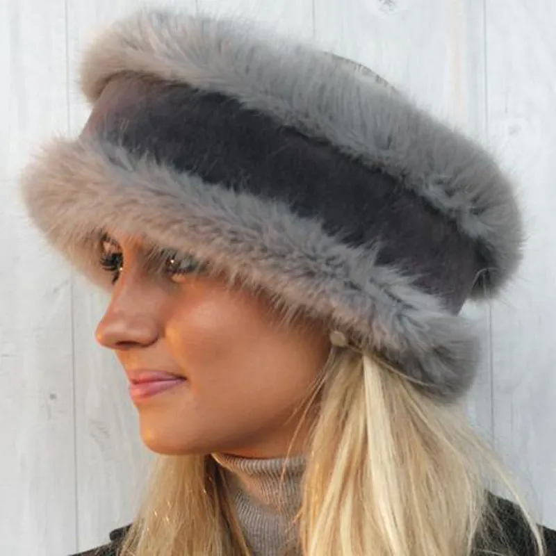 Annabel Brocks Faux Fur Reversible Head Warmer - Grey Velvet