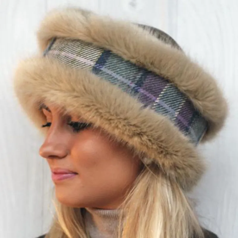 Annabel Brocks Faux Fur Reversible Tweed Head Warmer DO NOT UPLOAD