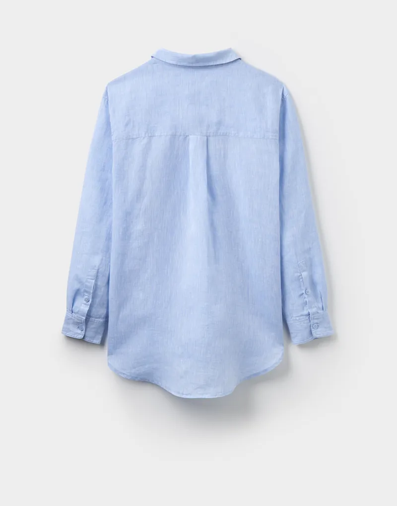 Joules Jeanne Linen Longline Shirt - Chambray-1